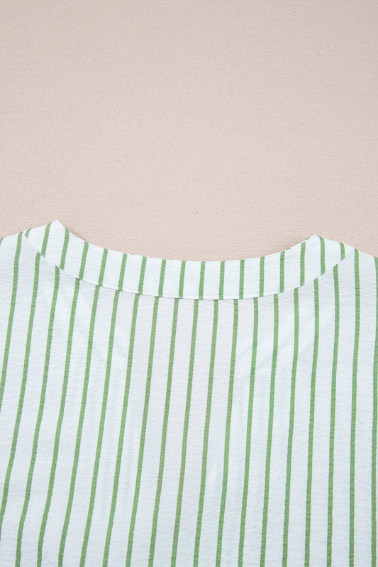 Ashley Stripe Flower Puff Sleeve V Neck Babydoll Blouse