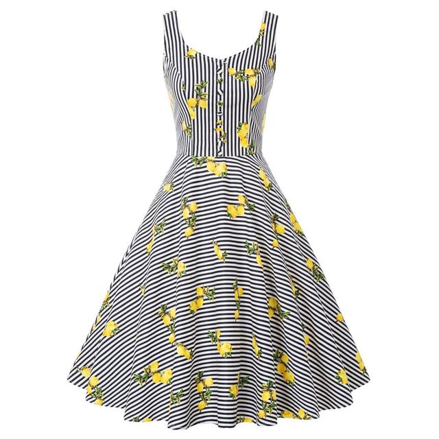 Belle Poque Cotton Dress Women Sleeveless V-Neck Buttons Grid Plaid Dresses Ladies Summer Knee Length Flare Swing A-Line Dress