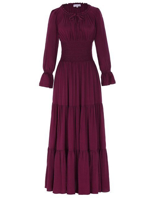 Belle Poque Women Dresses Long Sleeve Comfortable Rayon Renaissance Dresses Summer Maxi Dress Sexy Ruched Summer Autumn New Lady