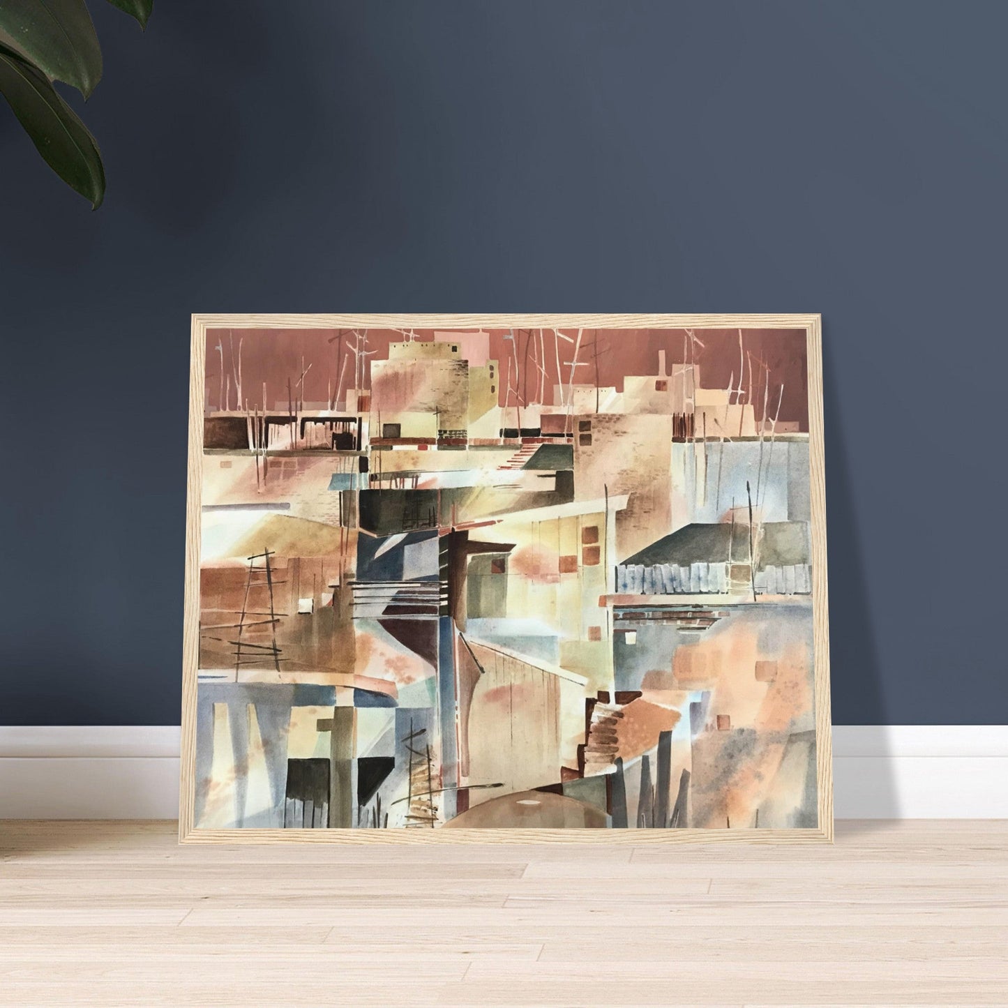 'Abstract Taos Pueblo' Watercolor I Wooden Framed 16x20 inch Wooden Framed Art Print I Original Artwork by American Artist Barbara Cleary