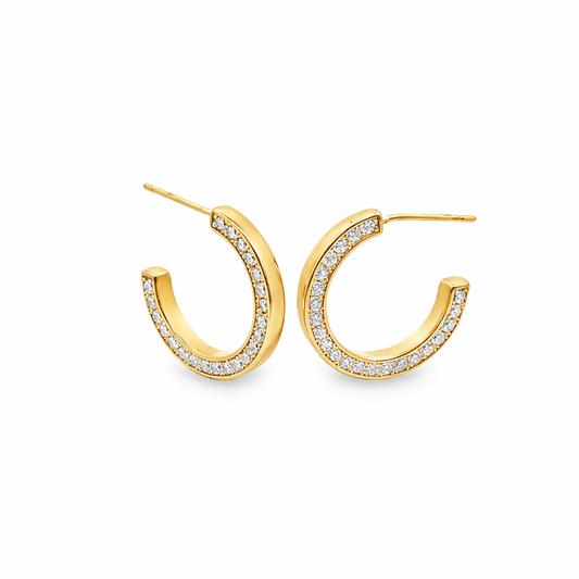 Pave Open Hoop Earrings CZ Half Hoop Earrings (L403A)