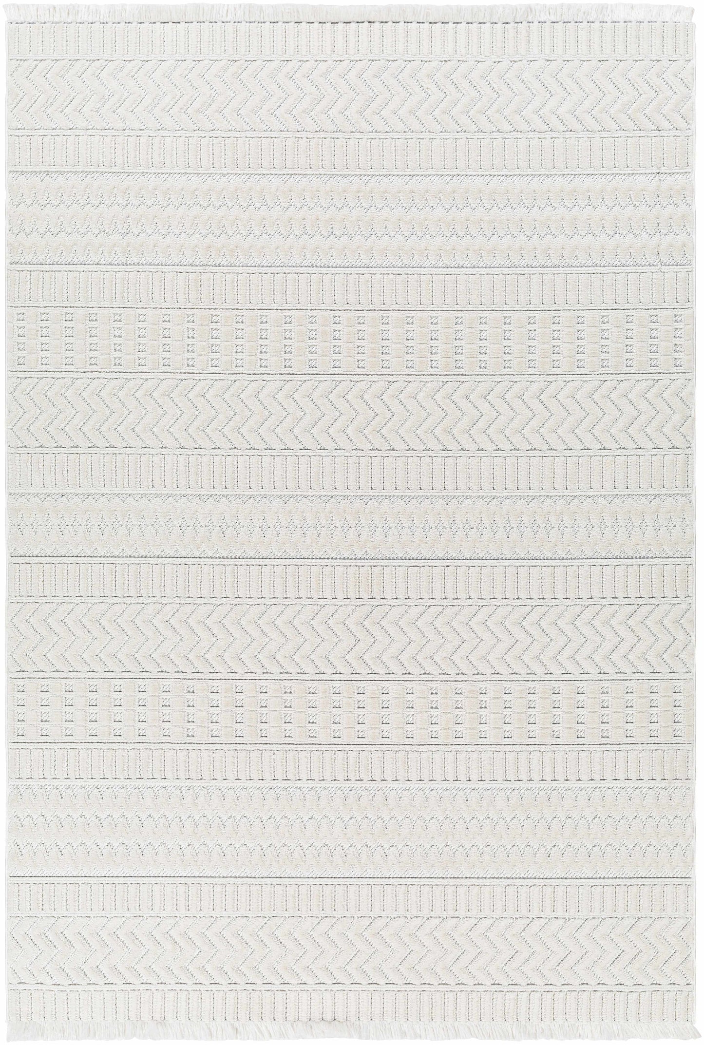 Cira Ivory Textured Area Rug with Fringes