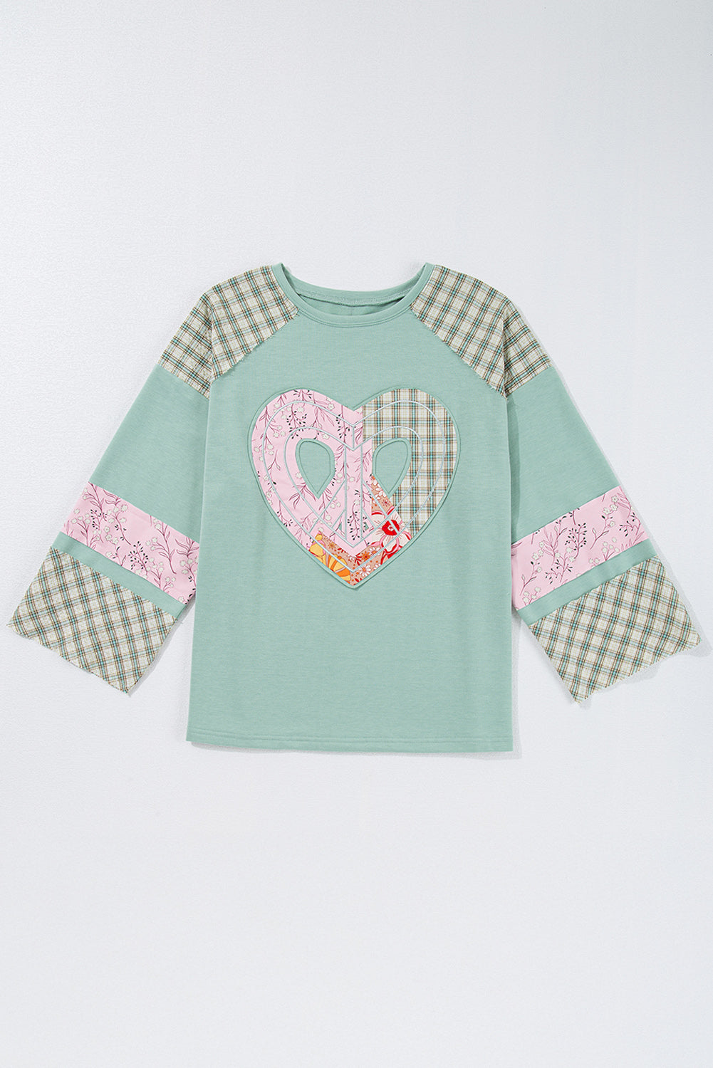 Emilia Plaid Floral Peace Heart Long Sleeve Top