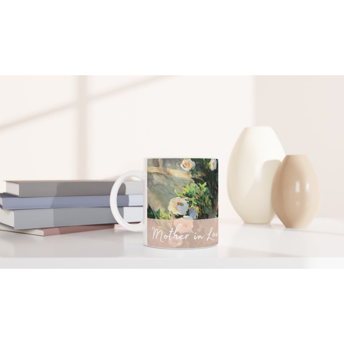 'Mother in Law' 11oz White Ceramic Mug | Bridal Collection with 'White Roses' Artwork by American Artist Barbara Cleary