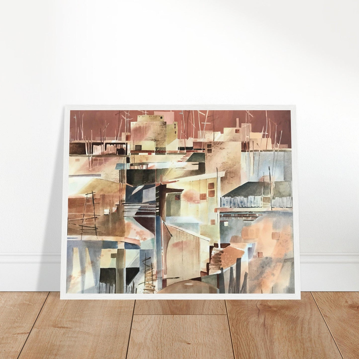 'Abstract Taos Pueblo' Watercolor I Wooden Framed 16x20 inch Wooden Framed Art Print I Original Artwork by American Artist Barbara Cleary