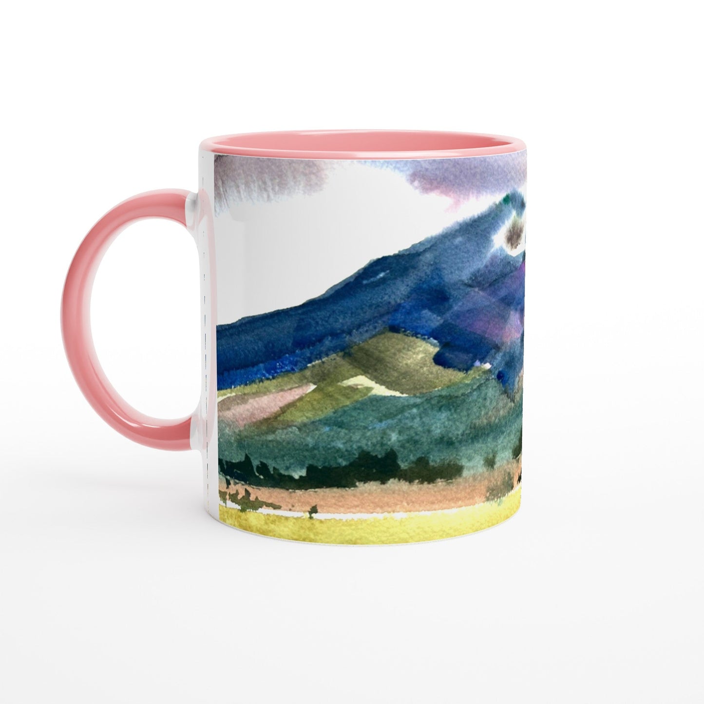 11oz White Ceramic Mug with Color Inside | Coffee Cup with 'Tranquil Mountain View 2' Artwork by American Artist Barbara Cleary