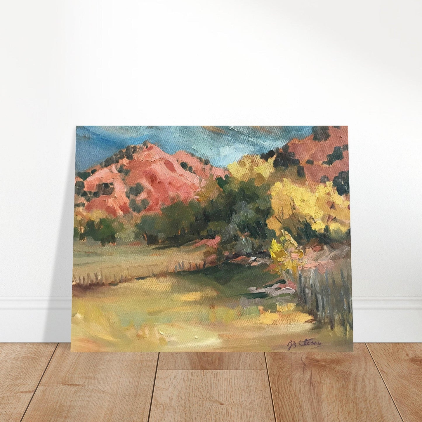 'Chimayo Pastures: Tranquil Southwest' Landscape I 16x20 Museum-Quality Matte Paper Poster | Original Artwork by American Artist Barbara Cleary