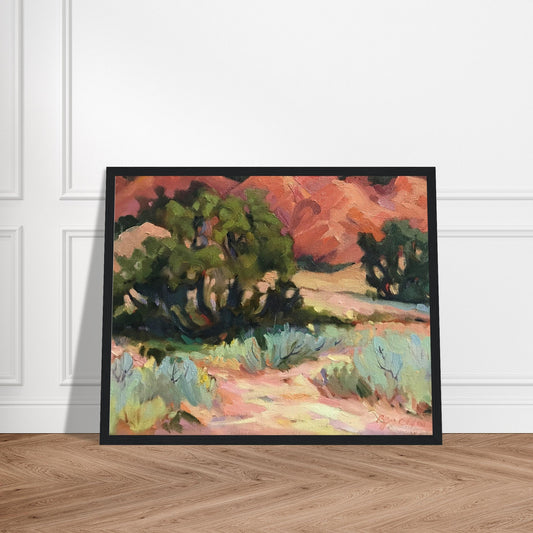‘Mesa at Ghost Ranch’ Southwestern Landscape | 16x20 Wooden Framed Art Print | Original Artwork by American Artist Barbara Cleary