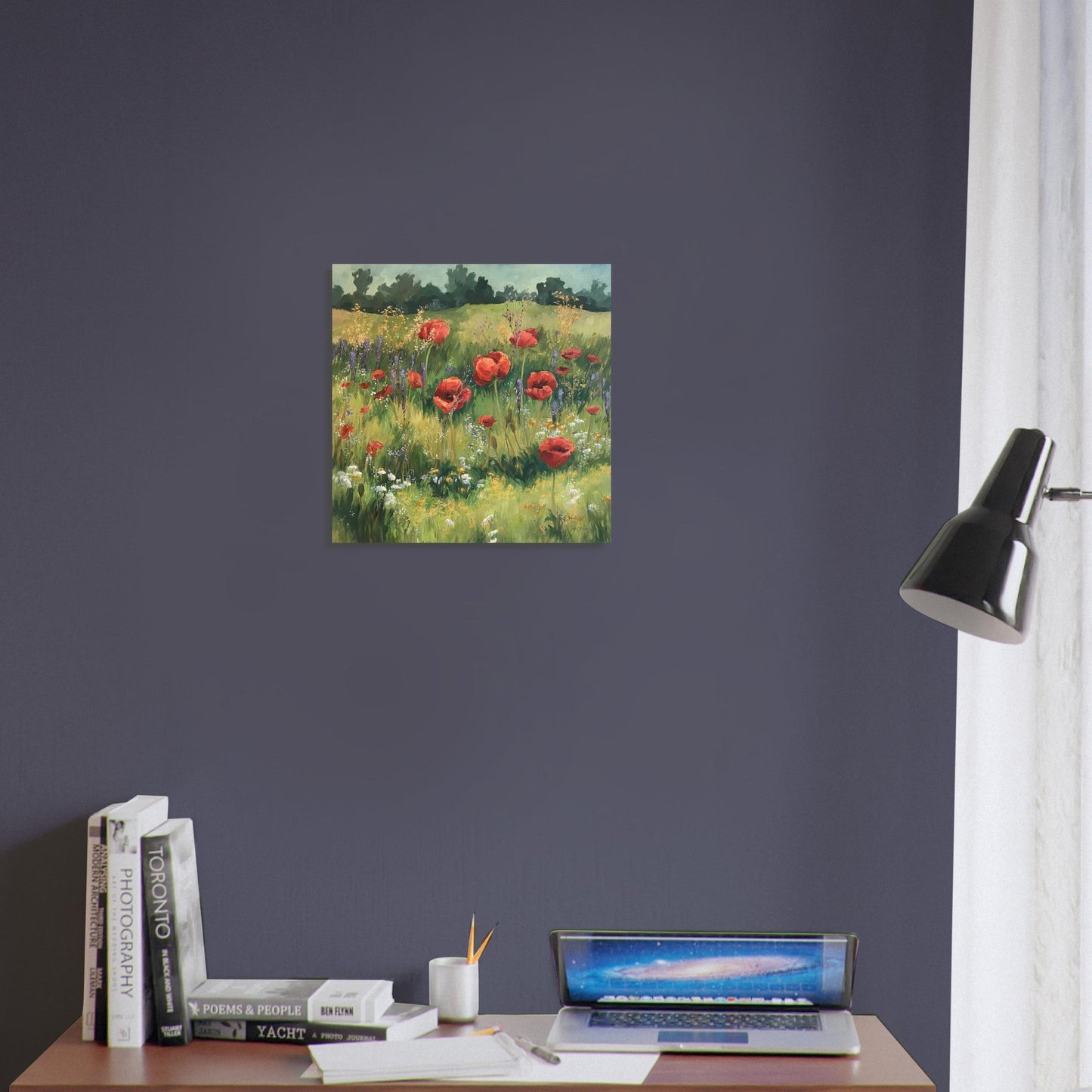 'Field of Red Poppies' I 16x16 Museum-Quality Matte Paper Poster | Original Artwork by American Artist Barbara Cleary