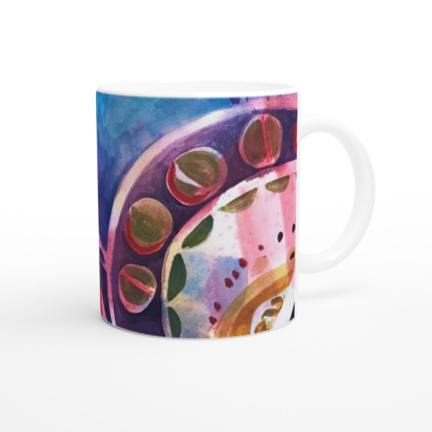 "Kaleidoscope" 11oz White Ceramic Mug | Coffee Cup with 'Kaleidoscope' Abstract Artwork by American Artist Barbara Cleary