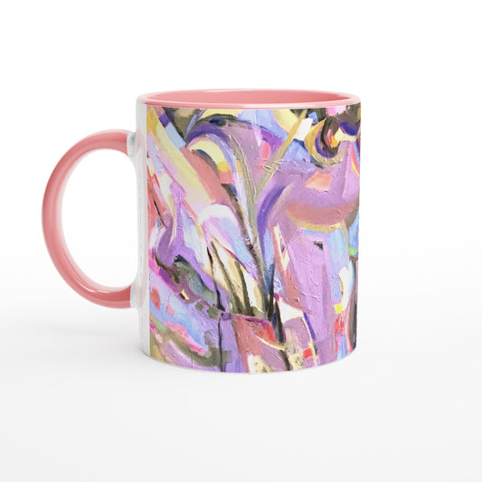 11oz White Ceramic Mug with Color Inside | Coffee Cup with 'Passages' Artwork by American Artist Barbara Cleary