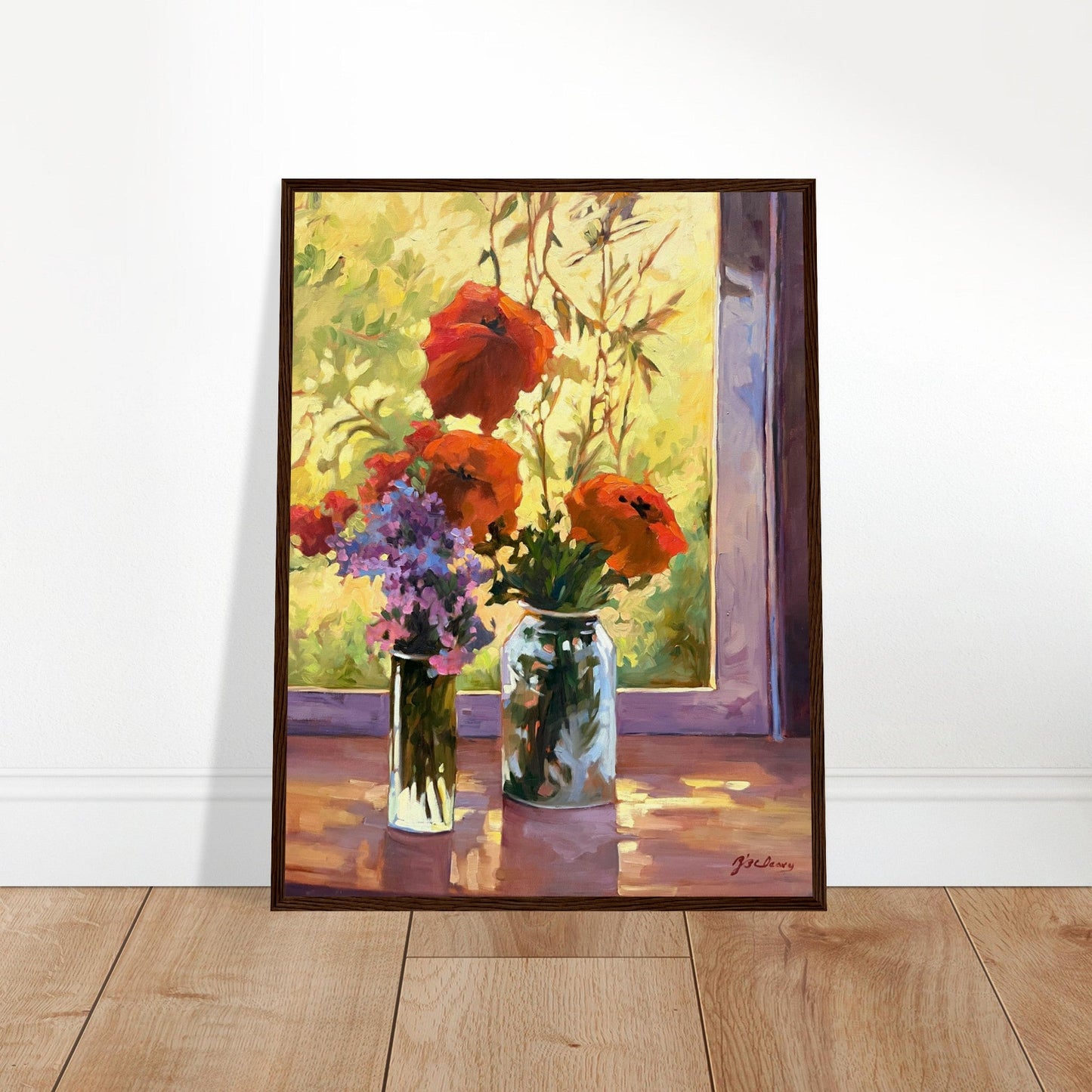 "Morning Light Poppies" Still Life Floral | 18x24 inch Wooden Framed Art Print | Original Artwork by American Artist Barbara Cleary