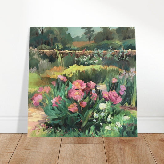 'Garden Peonies' Floral I 16x16 Museum-Quality Matte Paper Poster | Original Artwork by American Artist Barbara Cleary
