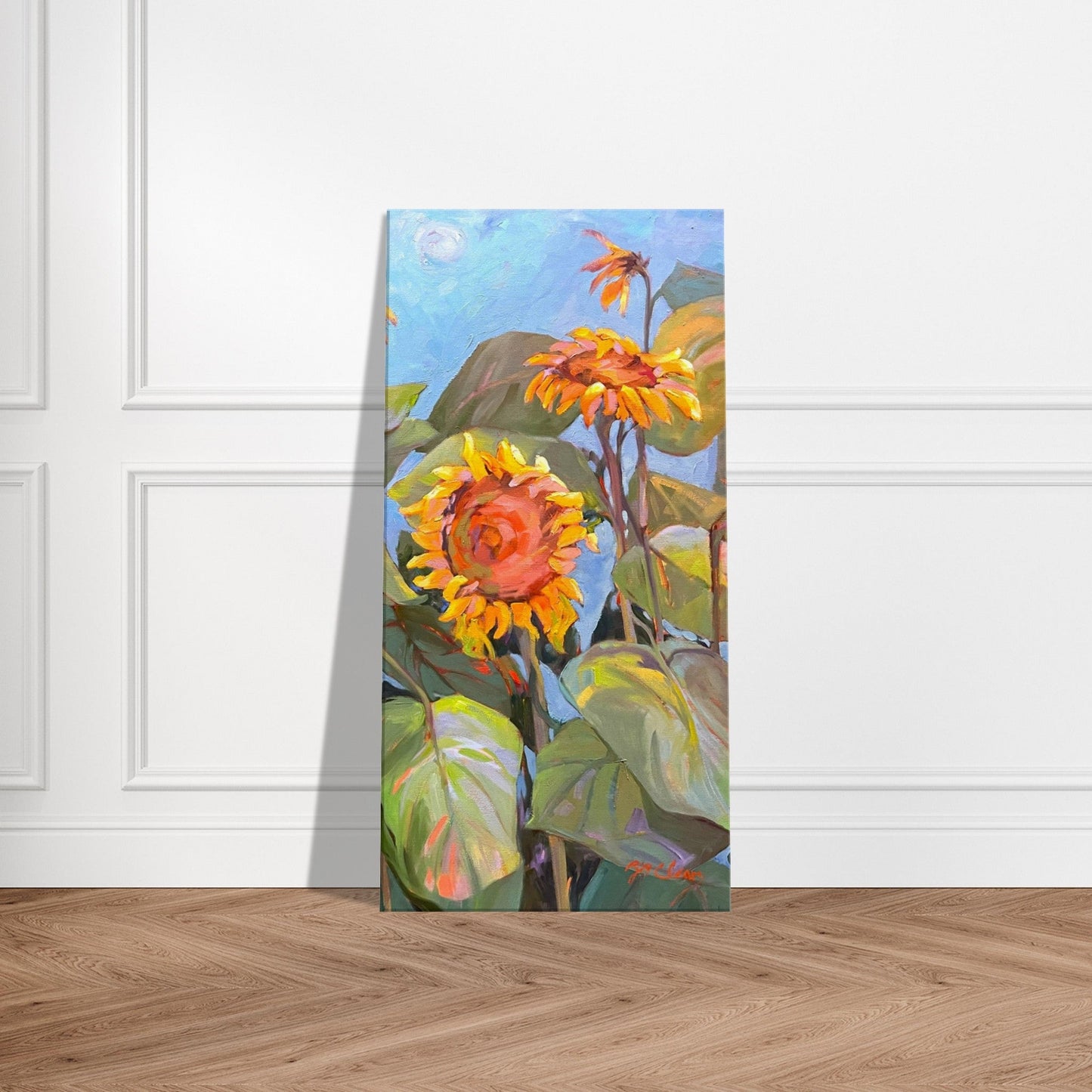 'Southwind Sunflowers 2' Floral I 16x32 inch Art Print on Canvas I Original Artwork by American Artist Barbara Cleary