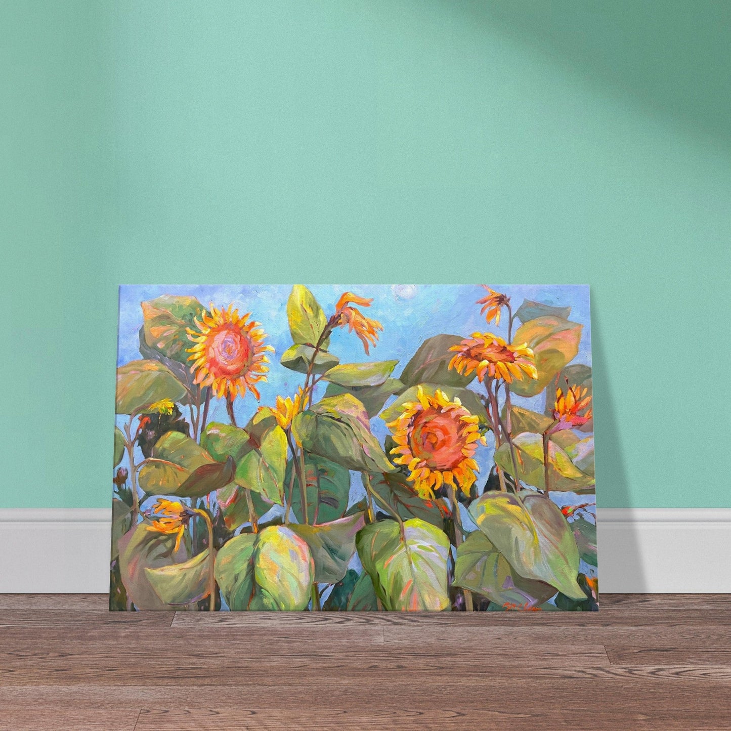 'Southwind Sunflowers 2' Floral I 24x36 inch Art Print on Canvas I Original Artwork by American Artist Barbara Cleary
