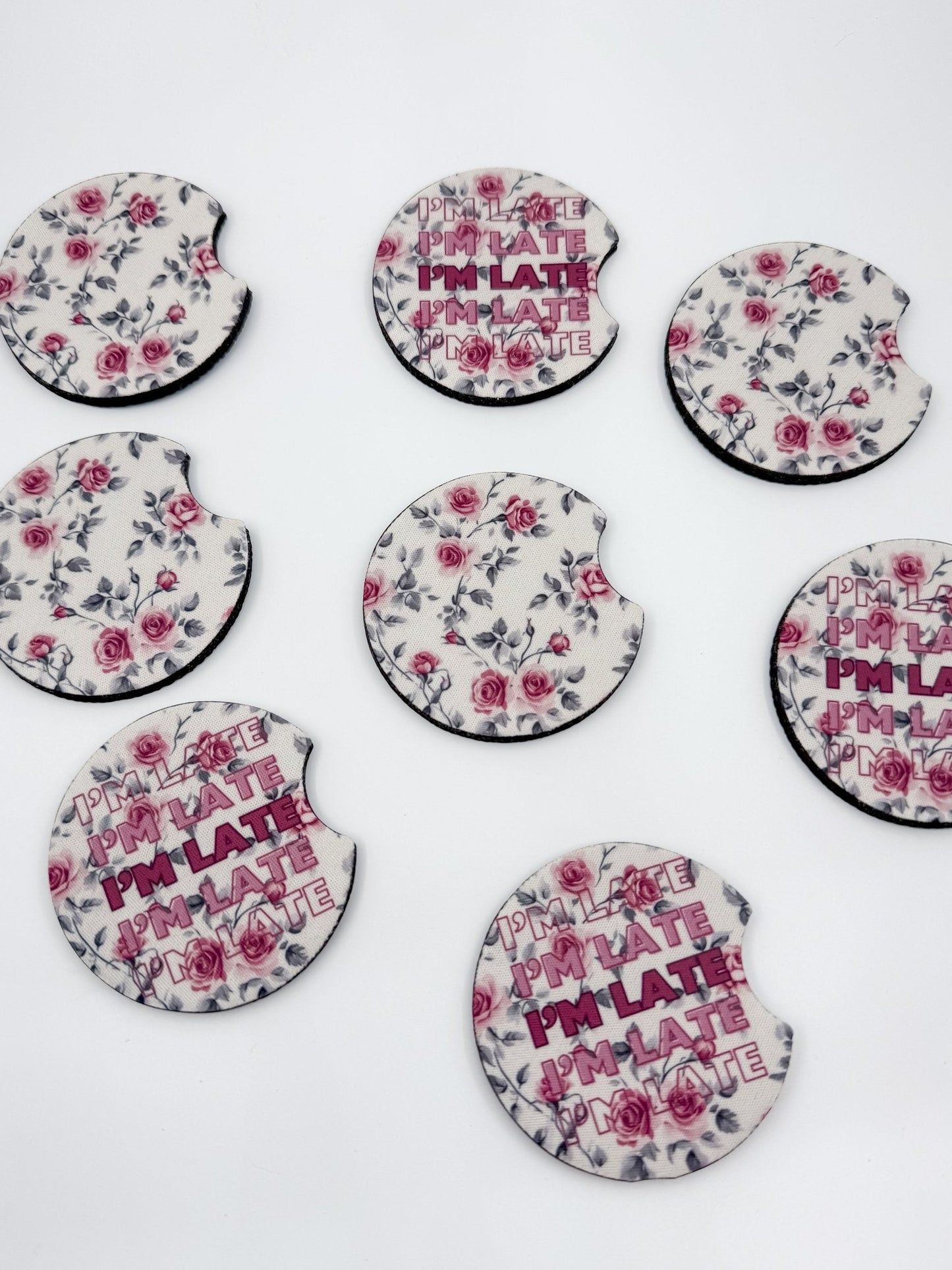 Cute Car Coasters - Set of 2 | I'm Late Car Coasters