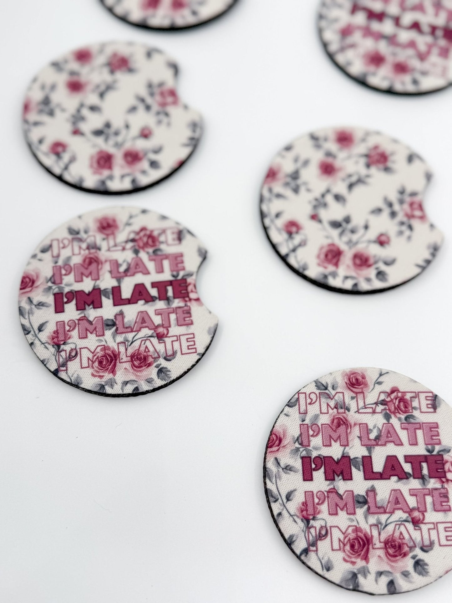 Cute Car Coasters - Set of 2 | I'm Late Car Coasters