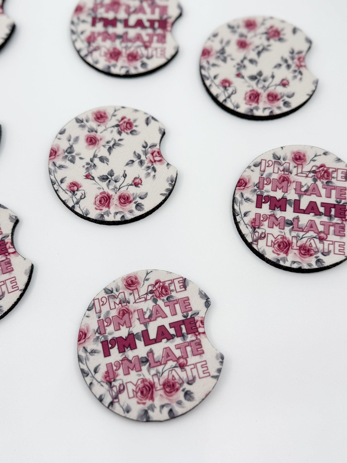 Cute Car Coasters - Set of 2 | I'm Late Car Coasters