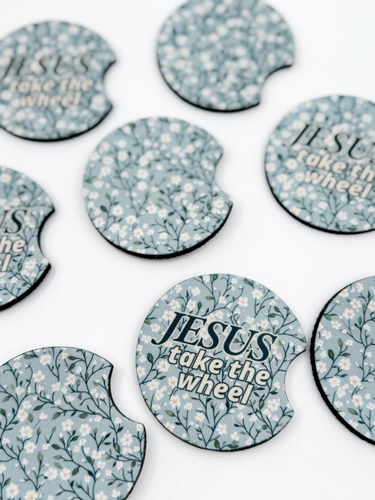 Cute Car Coasters - Set of 2 | Jesus Take the Wheel