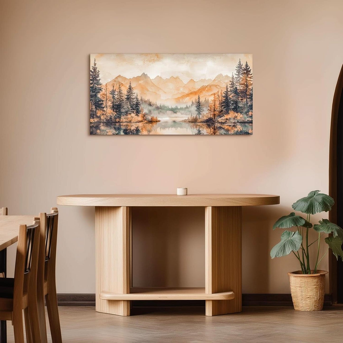 Canvas Wall Art 20x40 Inches Misty Forest Gold Lake Landscape