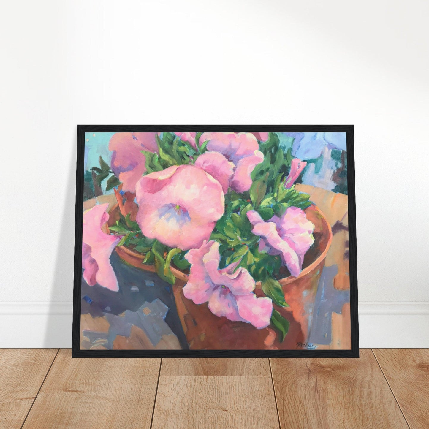 'Pink Petals in Bloom'  Floral | 16x20 inch Wooden Framed Art Print | Original Artwork by American Artist Barbara Cleary