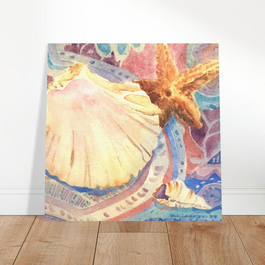 'Treasures of the Tide' Coastal Watercolor I 12x12 Museum-Quality Matte Paper Poster | Original Artwork by American Artist Barbara Cleary