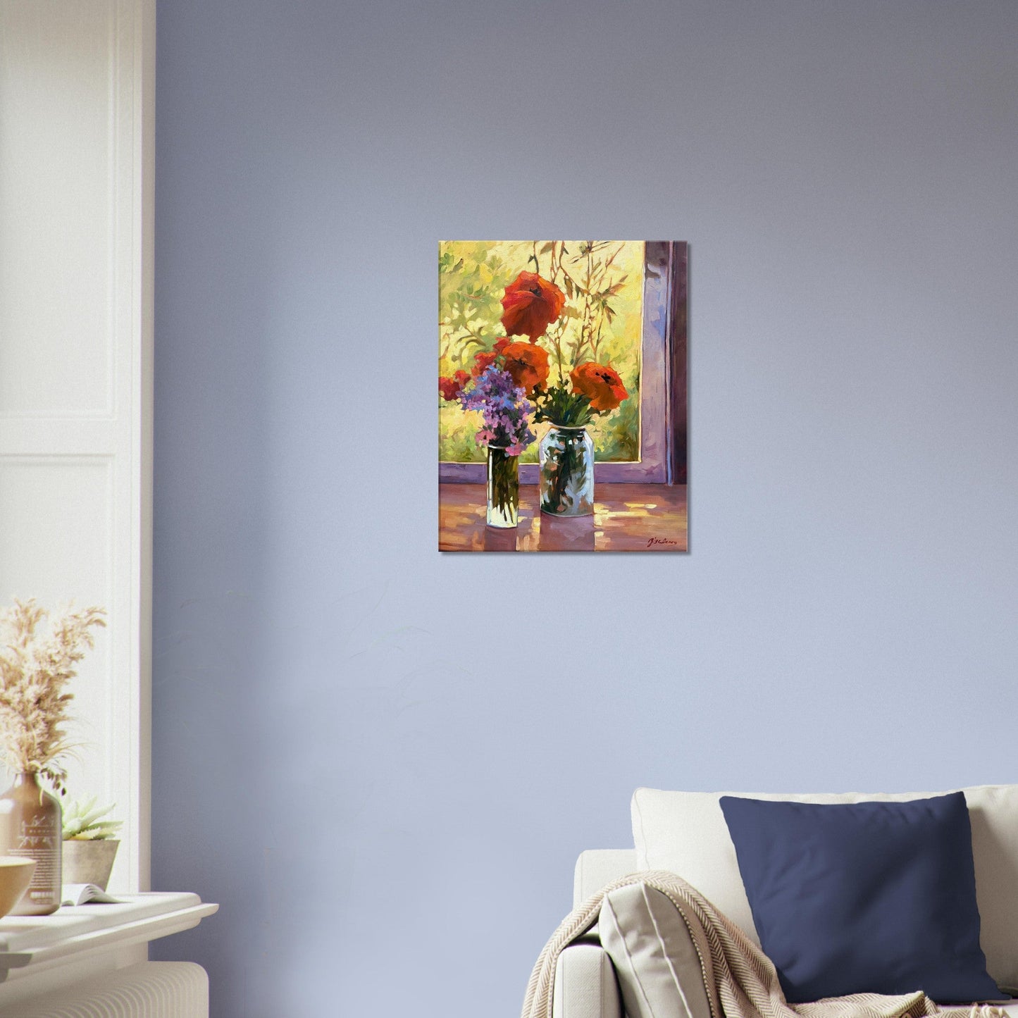 'Morning Light Poppy" Still Life Floral I 16x20 inch Art Print on Canvas I Original Artwork by American Artist Barbara Cleary