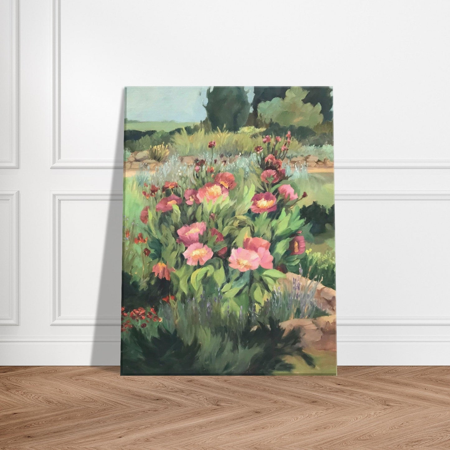 'Pink Blooms' Floral I 12x16 inch Art Print on Canvas I Original Artwork by American Artist Barbara Cleary