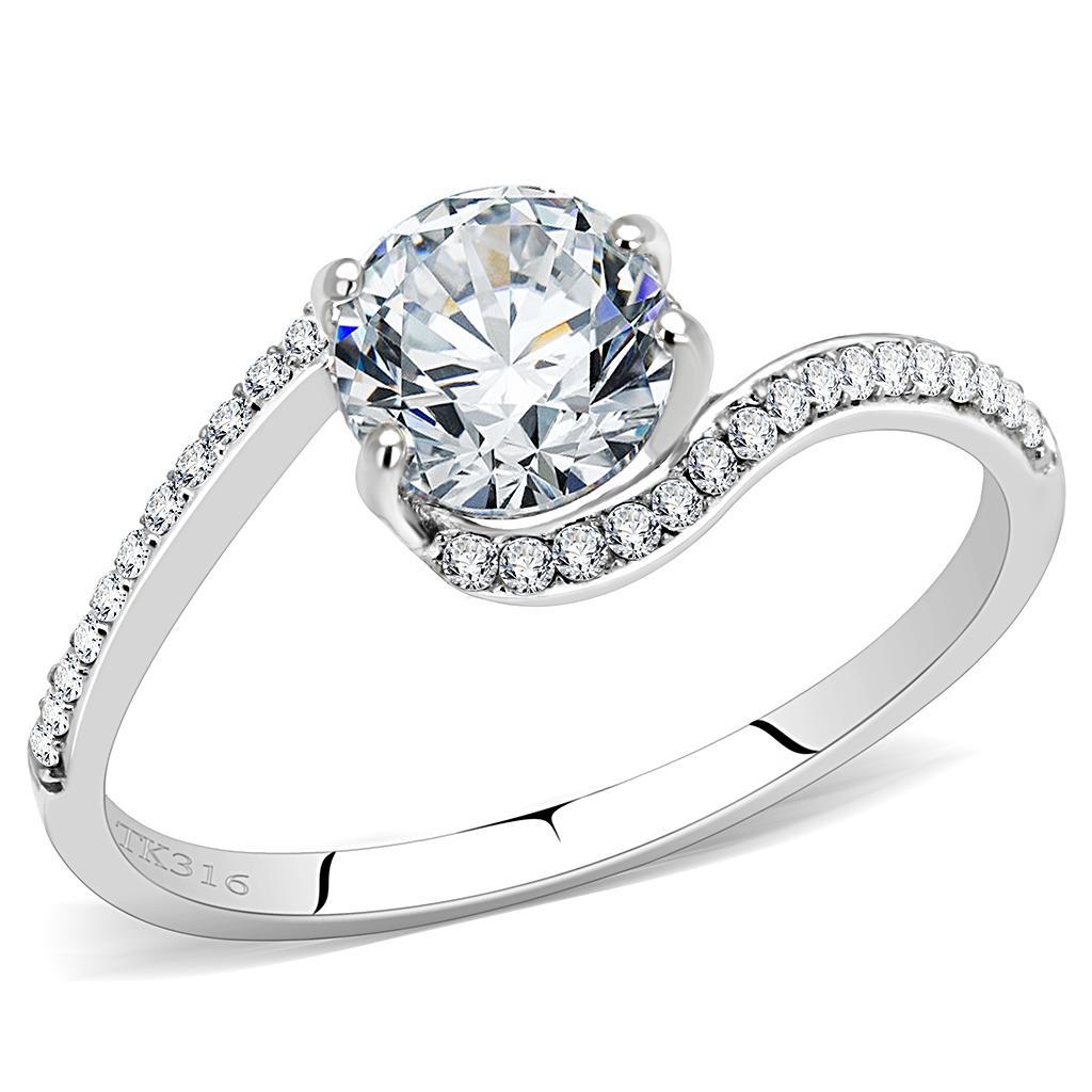 DA023 - High polished (no plating) Stainless Steel Ring with AAA Grade CZ  in Clear