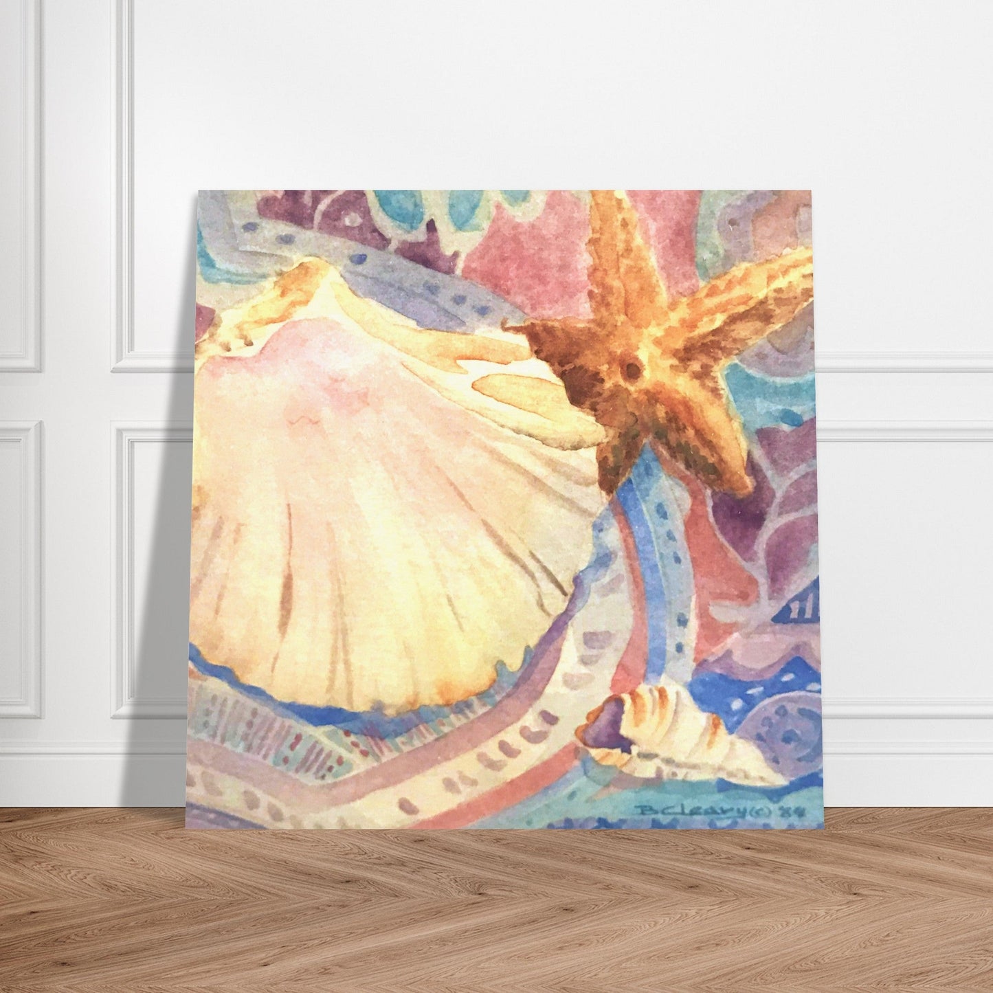 'Treasures of the Tide' Coastal Watercolor I 12x12 Museum-Quality Matte Paper Poster | Original Artwork by American Artist Barbara Cleary