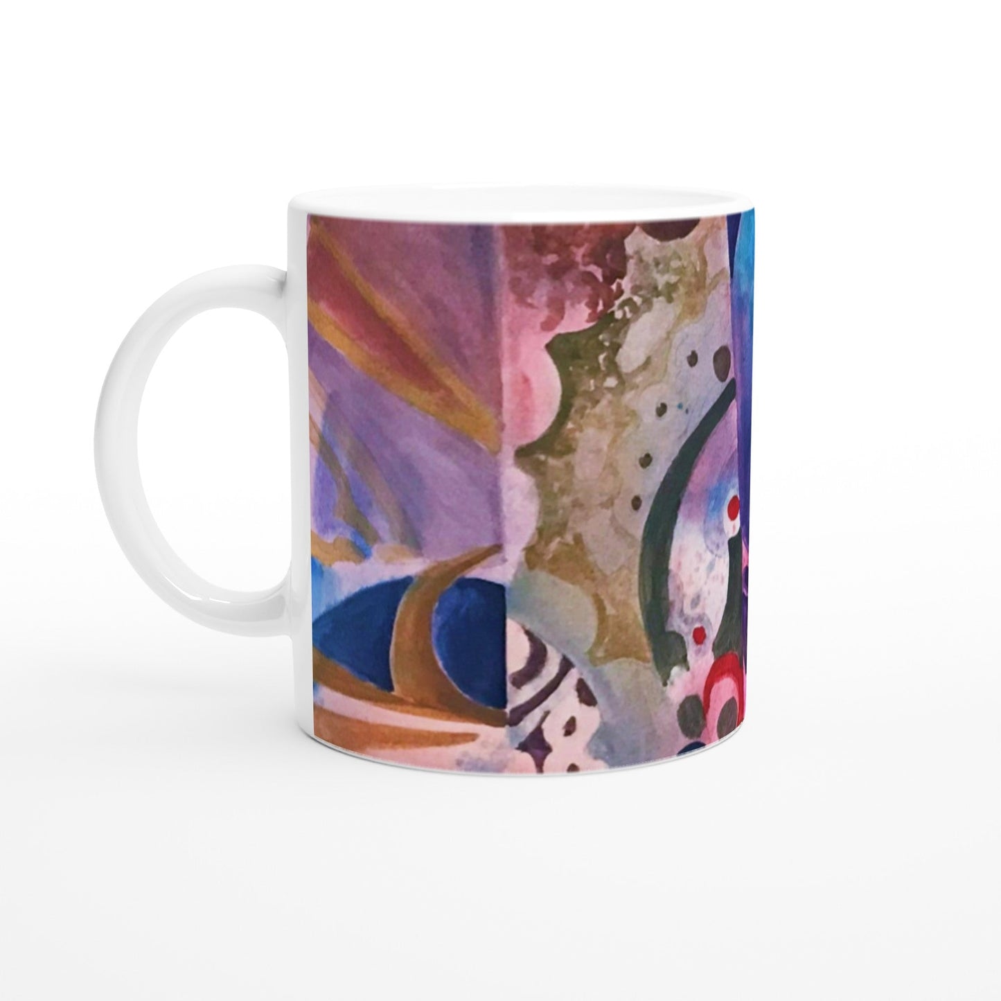 "Kaleidoscope" 11oz White Ceramic Mug | Coffee Cup with 'Kaleidoscope' Abstract Artwork by American Artist Barbara Cleary