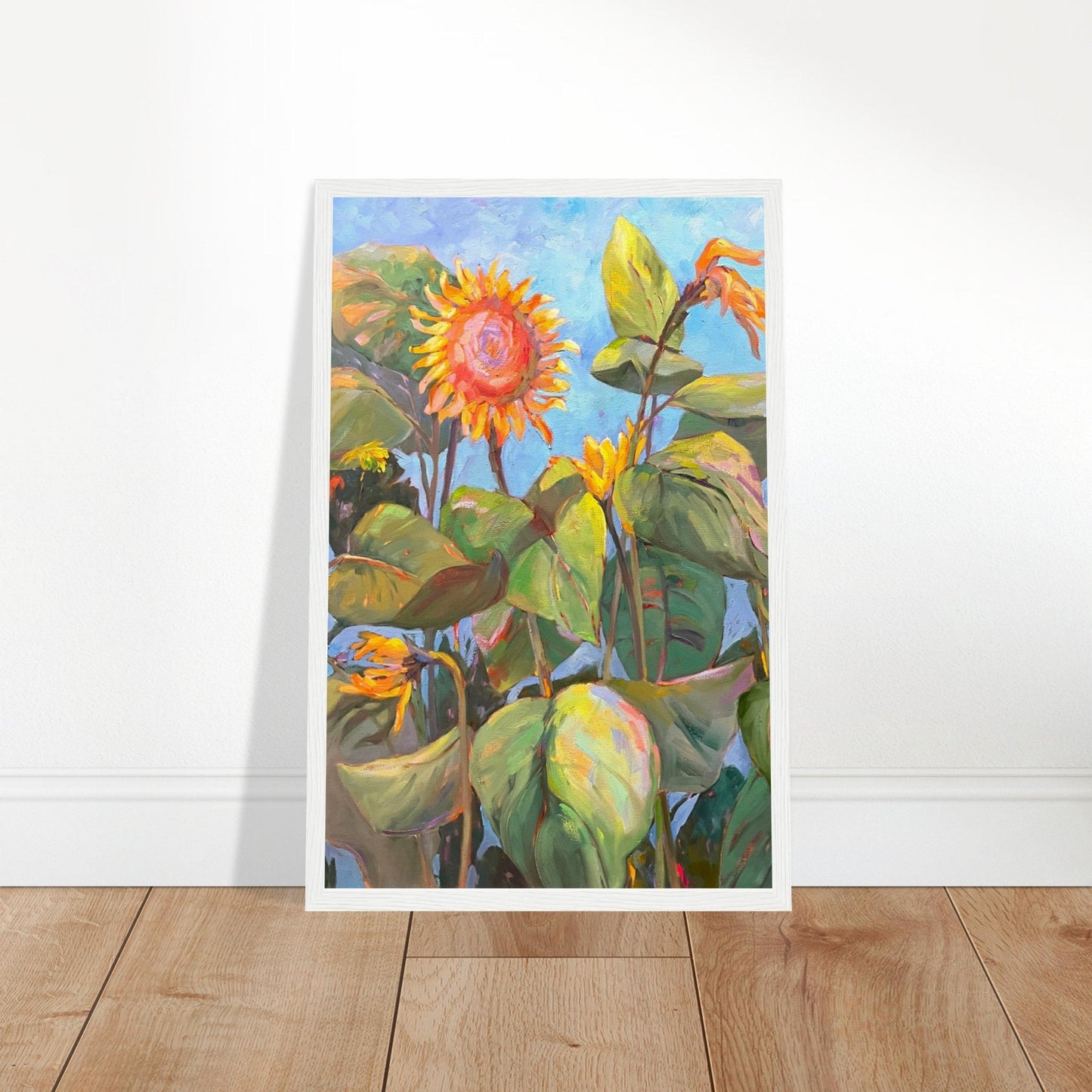 'Southwind Sunflowers 2' Floral | 11x14 inch Wooden Framed Art Print | Original Artwork by American Artist Barbara Cleary