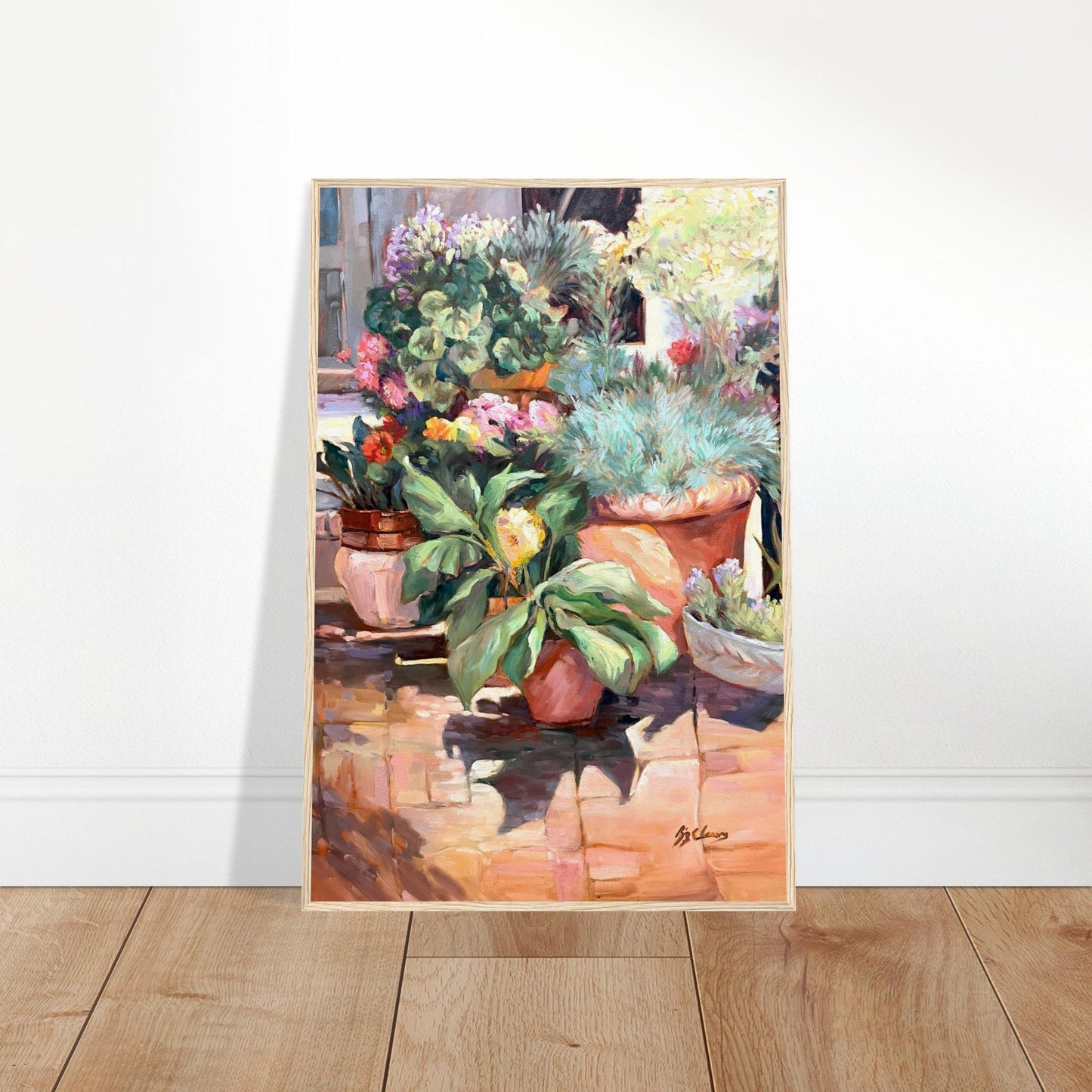 'Garden Serenity' Floral | 24x36 inch Wooden Framed Art Print | Original Artwork by American Artist Barbara Cleary