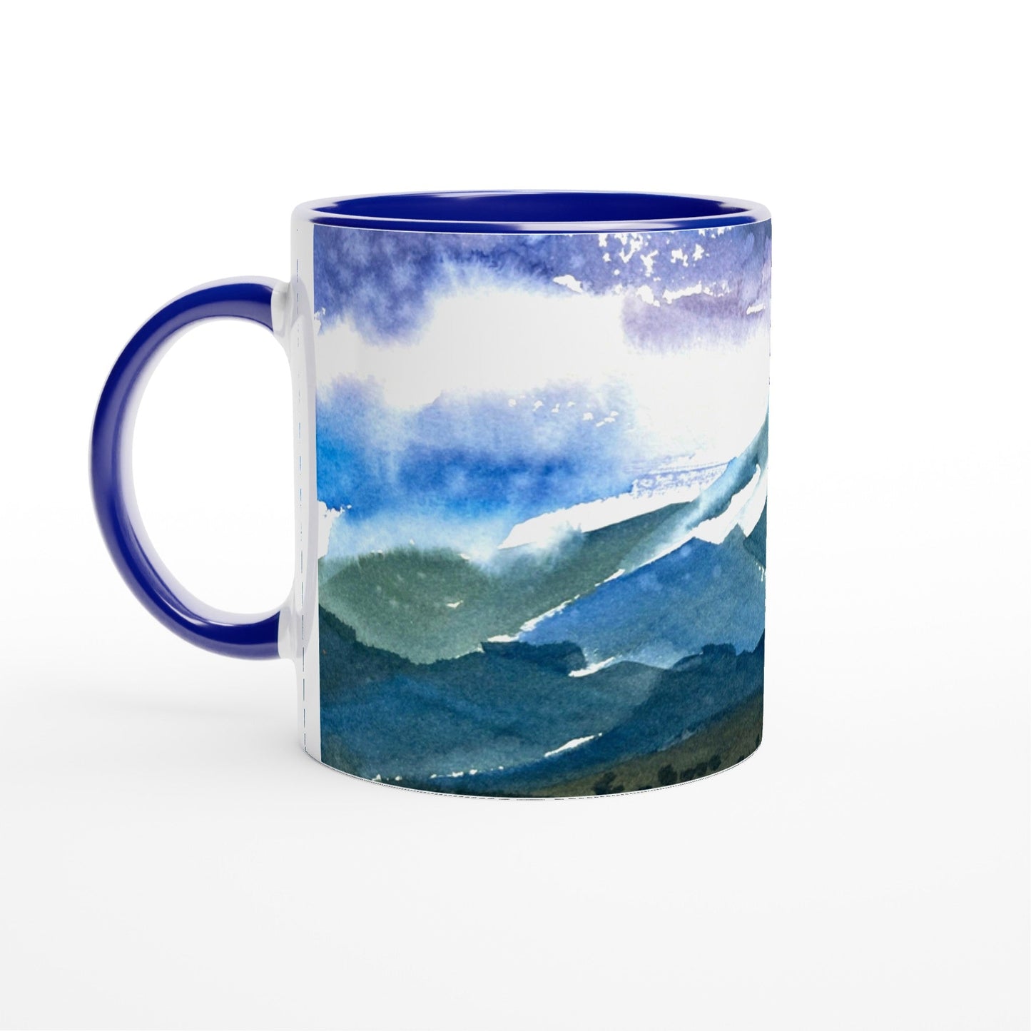 11oz White Ceramic Mug with Color Inside | Coffee Cup with 'Tranquil Mountain View 3' Artwork by American Artist Barbara Cleary