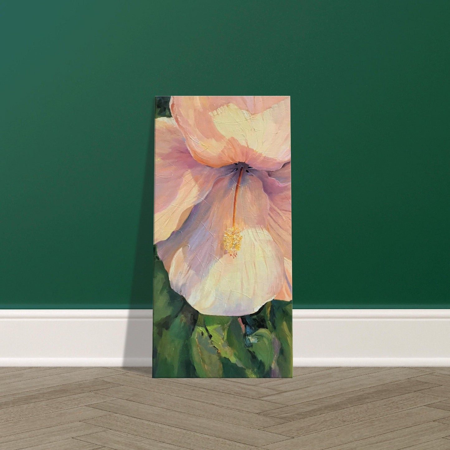'Pink Hibiscus' Floral I 16x32 inch Art Print on Canvas I Original Artwork by American Artist Barbara Cleary | Barbara Cleary Designs