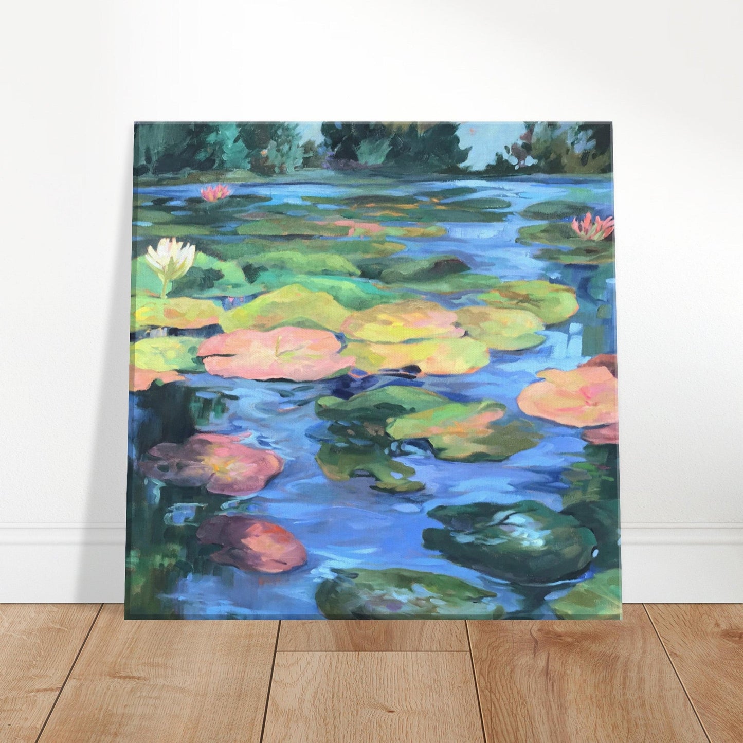 'Lily Pond' Floral I 12x12 inch Art Print on Canvas I Original Artwork by American Artist Barbara Cleary