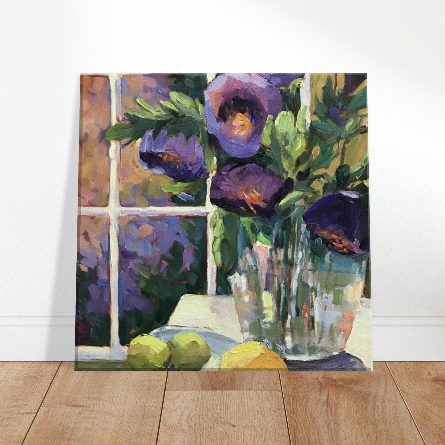 'Purple Flowers' Floral Still Life I 12x12 inch Canvas Art Print I Original Artwork by American Artist Barbara Cleary