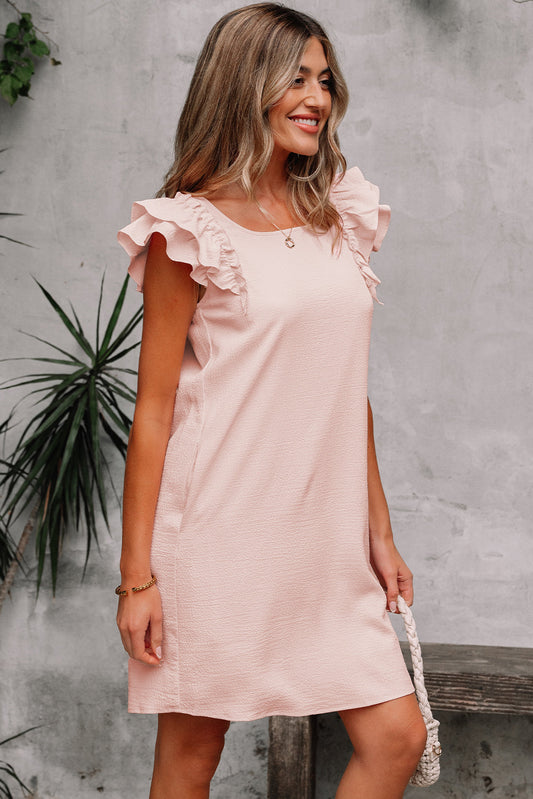 Abigail Textured Flutter Sleeve Bow Back Mini Dress