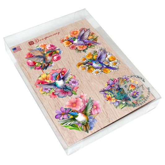 Hummingbirds Decorative Eco Wood Magnets Set of 6 by G. Debrekht - Wildlife Decor - 8090140G-S6