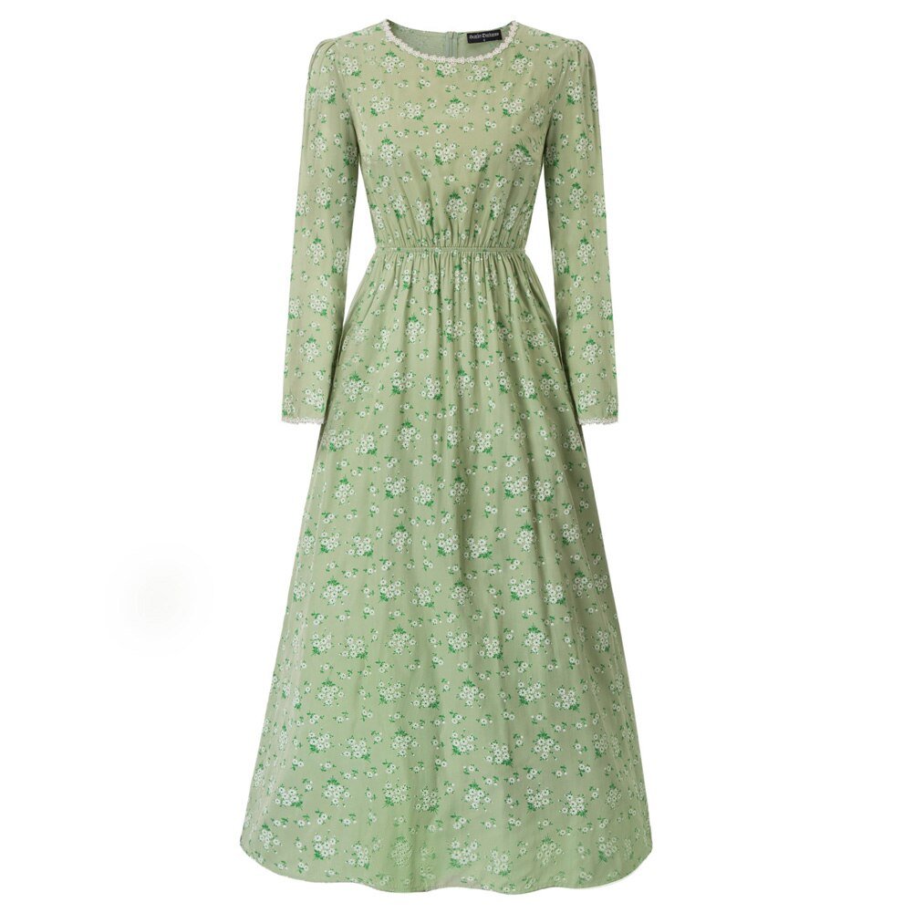 Dresses Pioneer Women Costume Colonial Dress American Historical Clothing With Bonnet Vintage Print Fashion Long Maxi Dresses