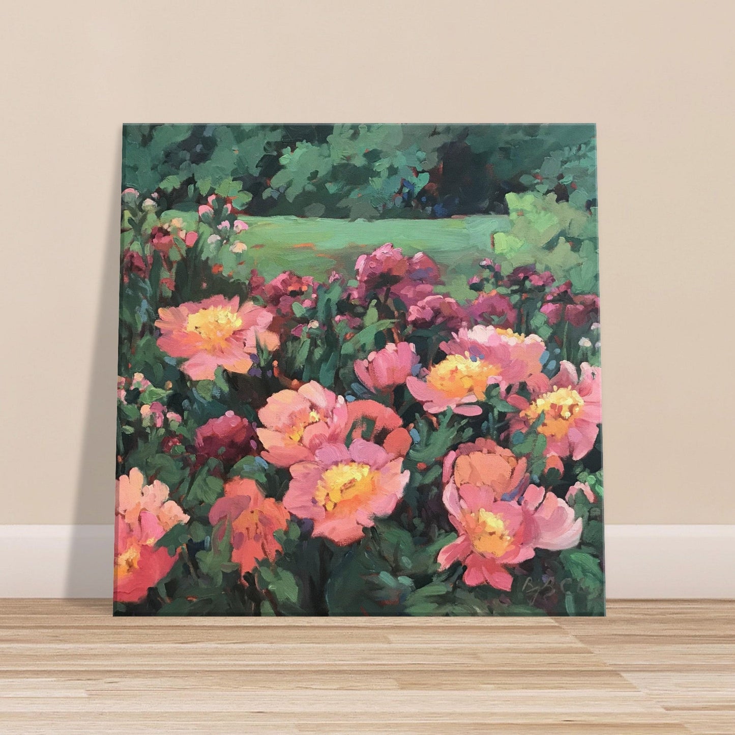 'Pink Princess' Floral I 16x16 inch Art Print on Canvas I Original Artwork by American Artist Barbara Cleary I F25