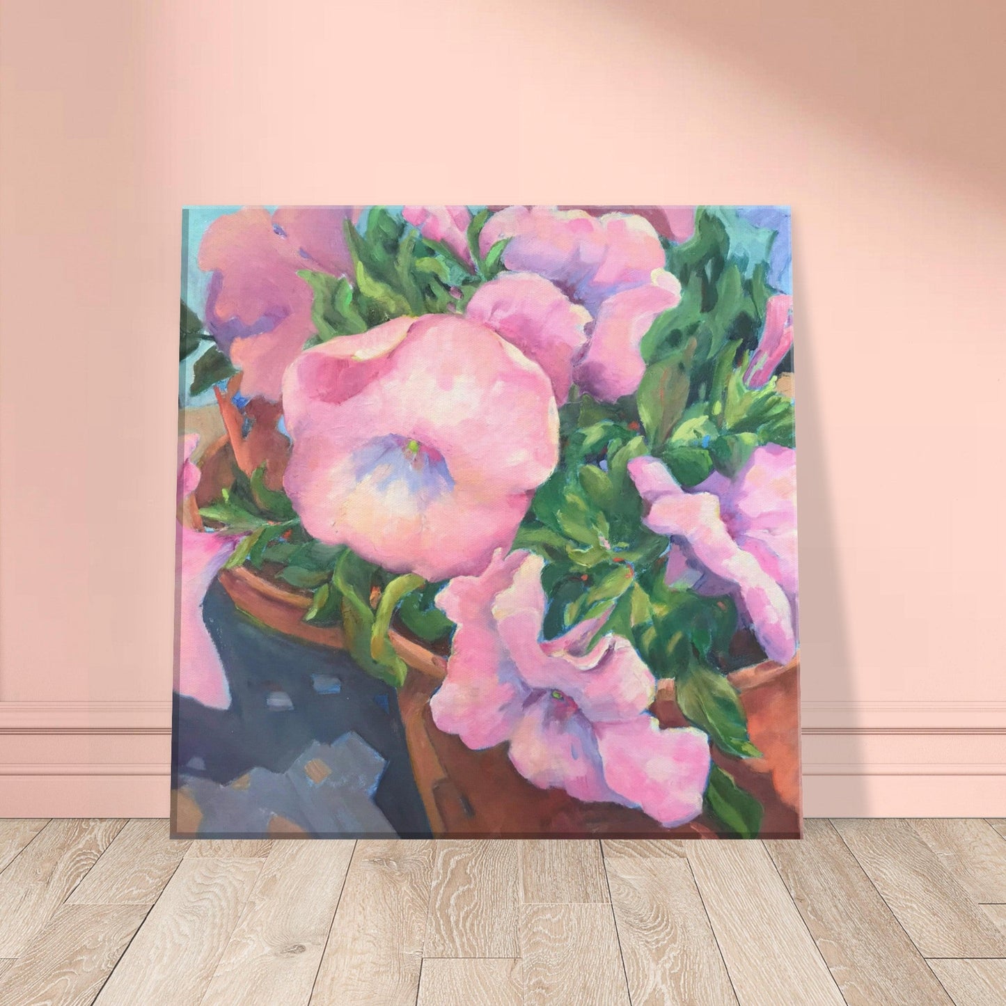 'Pink Petals in Bloom' Floral I 12x12 Canvas Art Print I Original Artwork by American Artist Barbara Cleary