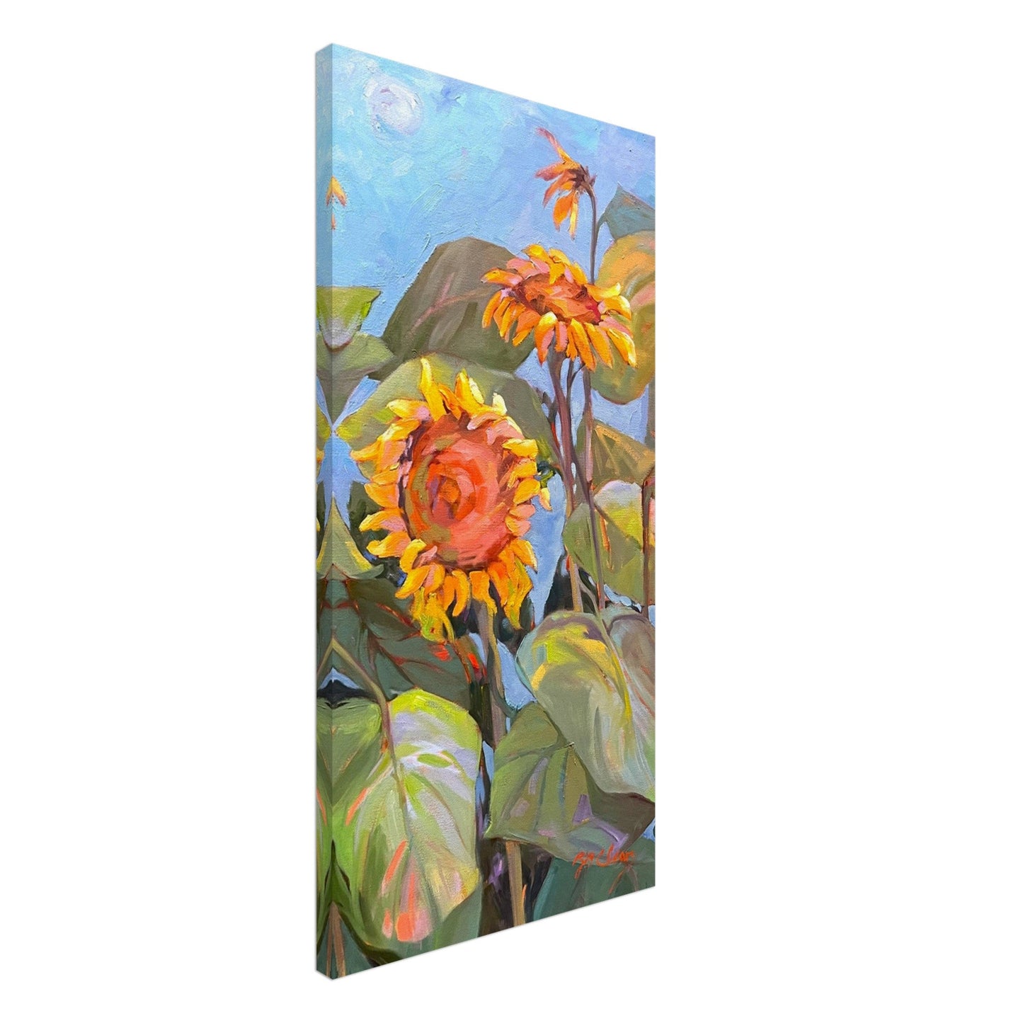 'Southwind Sunflowers 2' Floral I 16x32 inch Art Print on Canvas I Original Artwork by American Artist Barbara Cleary