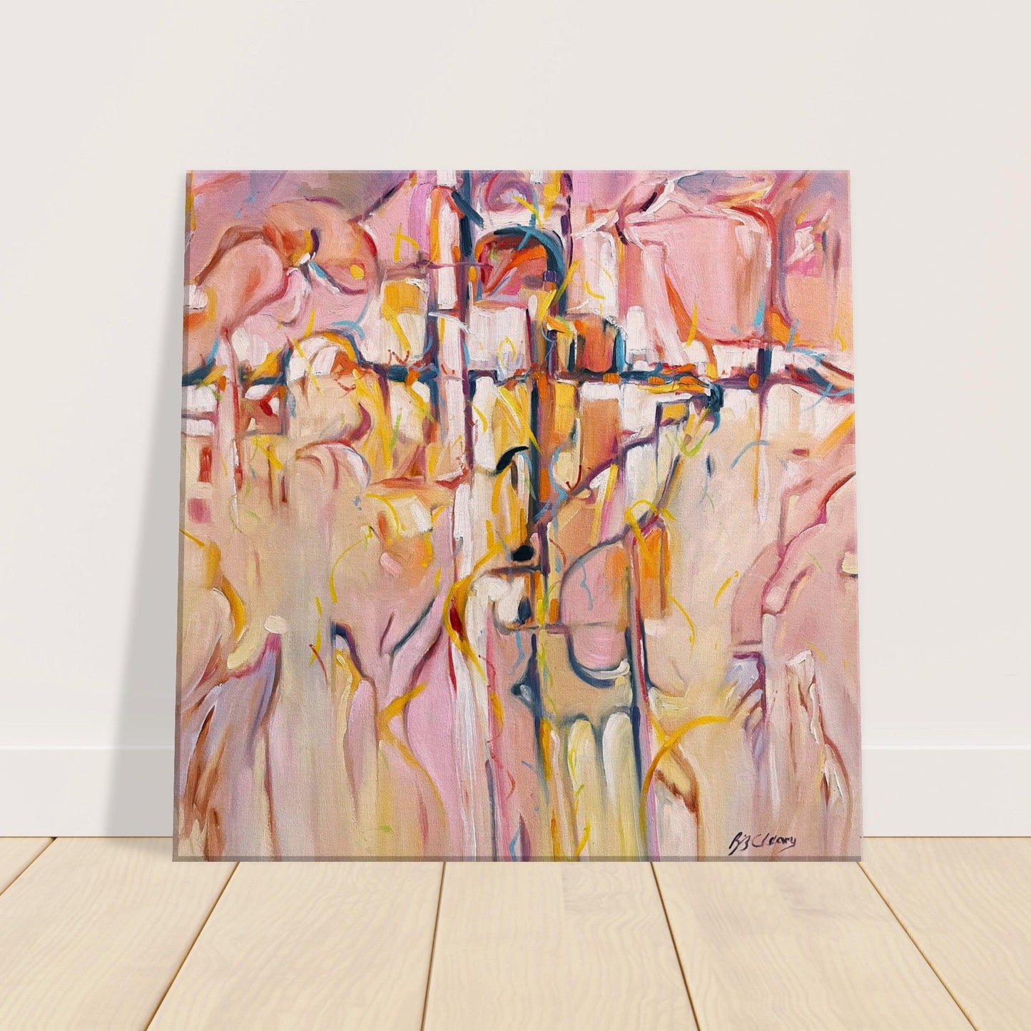 'Abstract Pueblo' Abstract 16x16 inch Print on Canvas I Artwork by American Artist Barbara Cleary