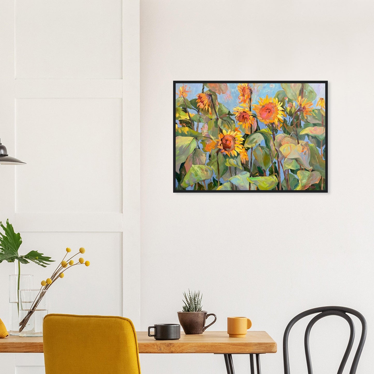 'Southwind Sunflowers 1' Floral | 20x28 inch Wooden Framed Art Print | Original Artwork by American Artist Barbara Cleary