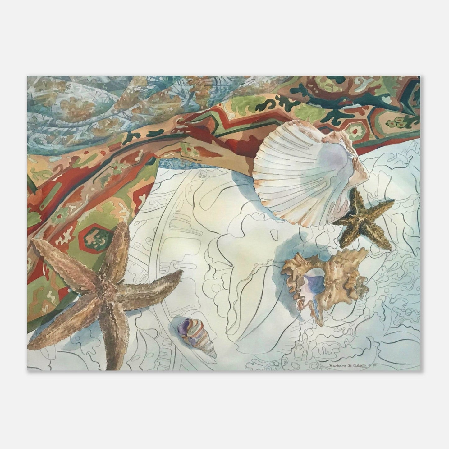 'Shells' Coastal Watercolor I 12x16 Museum-Quality Matte Paper Poster | Original Artwork by American Artist Barbara Cleary