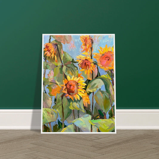 'Southwind Sunflowers 1' Floral | 24x32 inch Wooden Framed Art Print | Original Artwork by American Artist Barbara Cleary