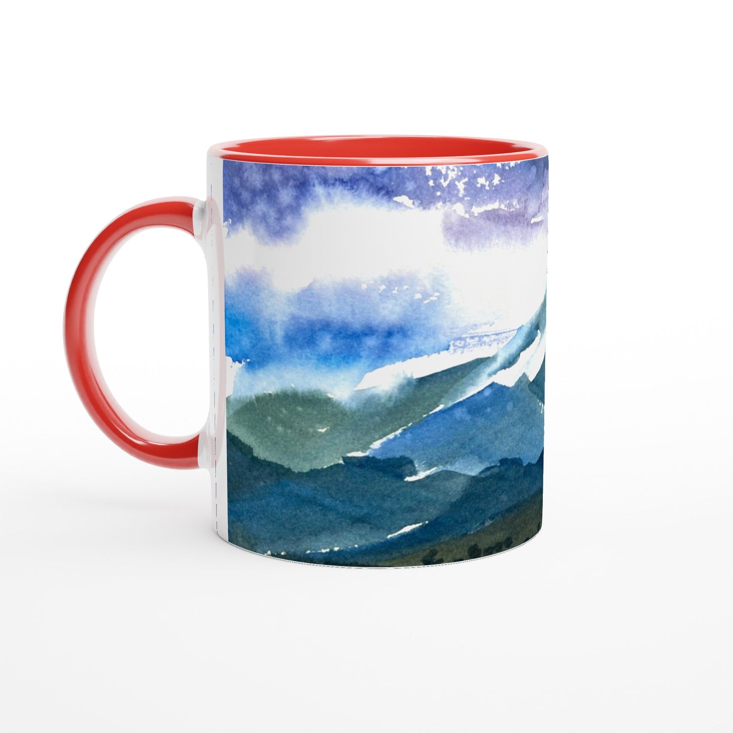11oz White Ceramic Mug with Color Inside | Coffee Cup with 'Tranquil Mountain View 3' Artwork by American Artist Barbara Cleary