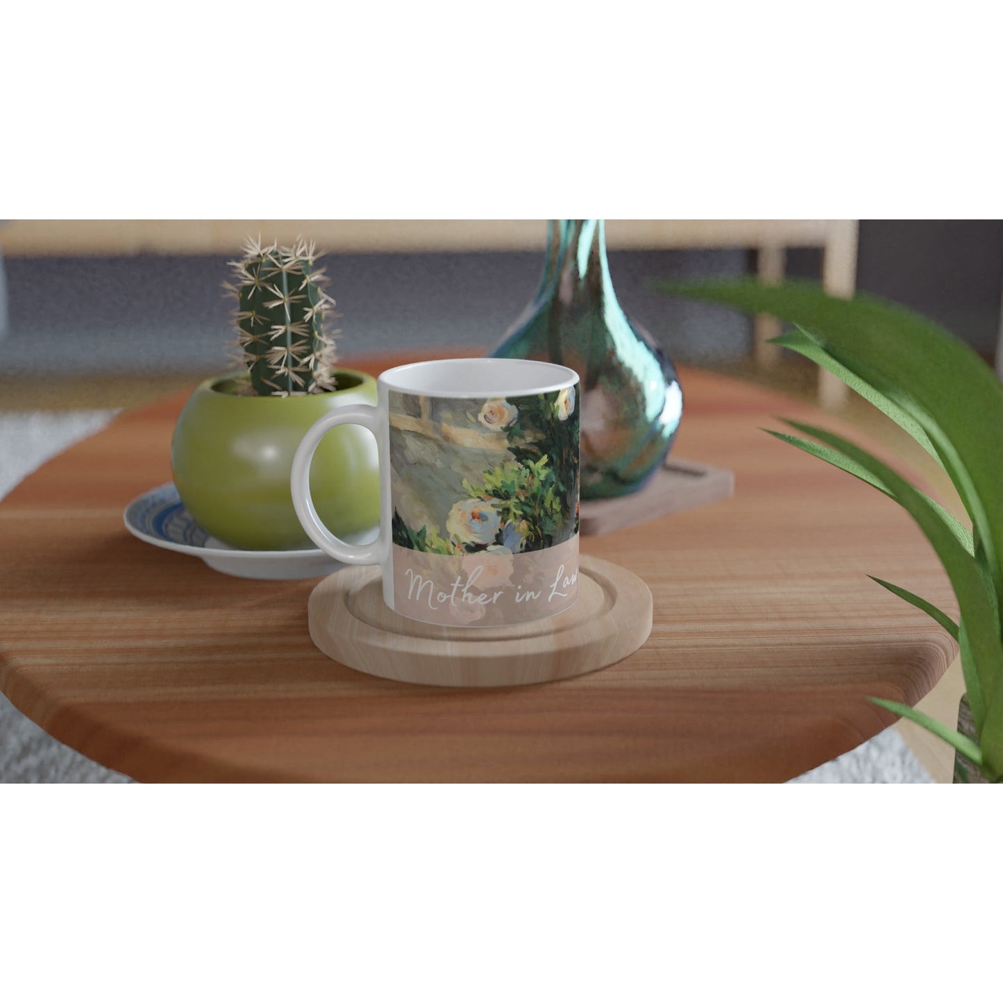 'Mother in Law' 11oz White Ceramic Mug | Bridal Collection with 'White Roses' Artwork by American Artist Barbara Cleary