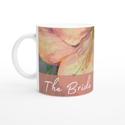 'Bride' 11oz White Ceramic Mug | Bridal Collection with 'Amaryllis' Artwork by American Artist Barbara Cleary